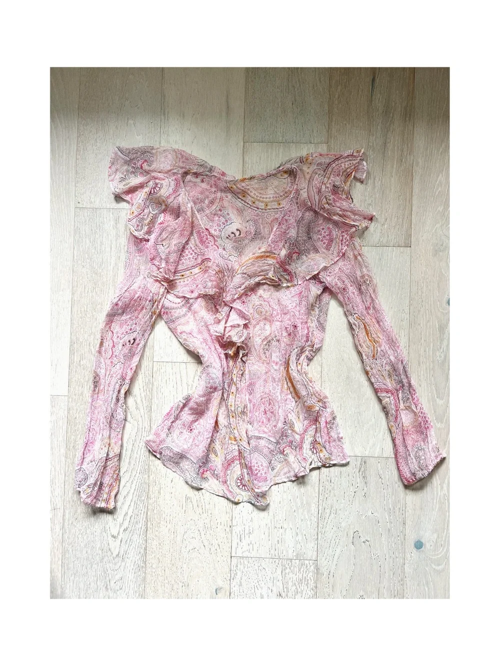 Vintage | 100% Silk Paisley Fairycore Boho Ruffle Top - Picture 5 of 7